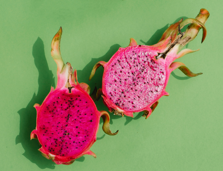 luscious dragon fruit cut in half